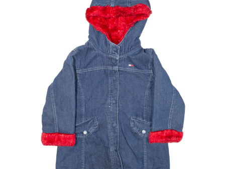 TOMMY HILFIGER Quilted Lined Girls Denim Coat Blue Hooded 4Y For Sale