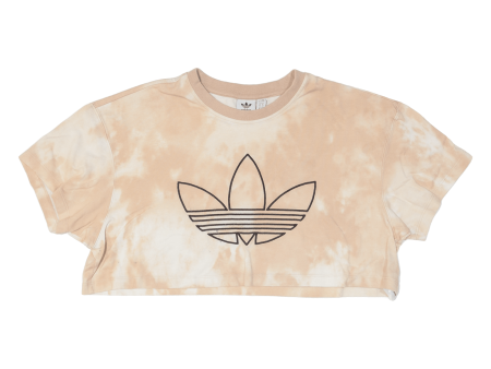 ADIDAS ORIGINALS Cropped Womens Tie Dye T-Shirt Beige UK 8 Hot on Sale