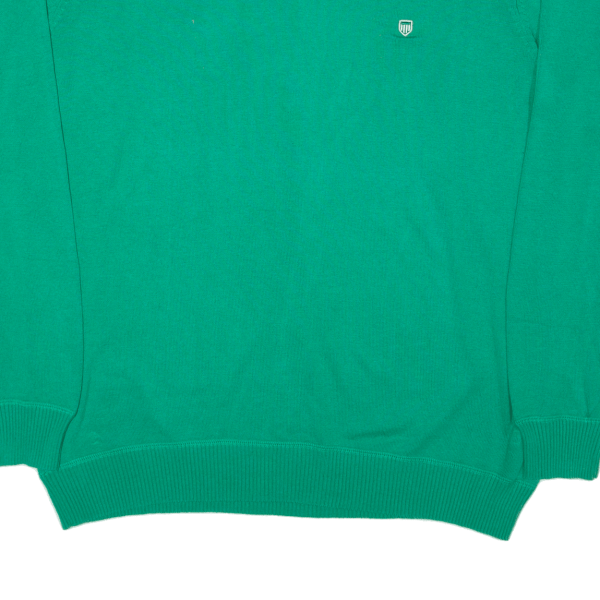 BASEFIELD Mens Jumper Green V-Neck Tight Knit L Hot on Sale