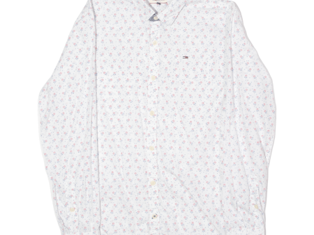 TOMMY HILFIGER Mens Shirt White Floral Long Sleeve M Fashion