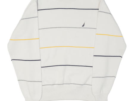 NAUTICA Mens Patterned Jumper White Striped Tight Knit S on Sale