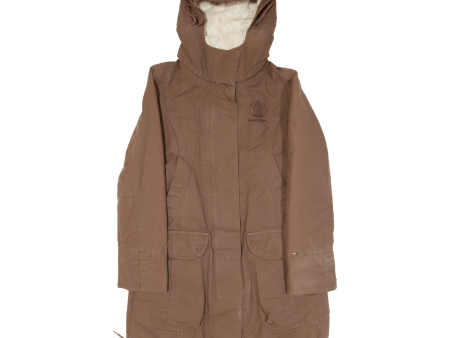 TOMMY HILFIGER Quilted Lined Womens Parka Coat Brown Hooded S Supply