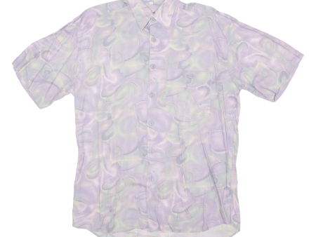 Mens Shirt Purple Viscose 90s Crazy Pattern S on Sale