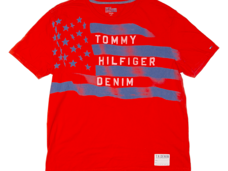 TOMMY HILFIGER Stars & Stripes Mens T-Shirt Red USA L Discount