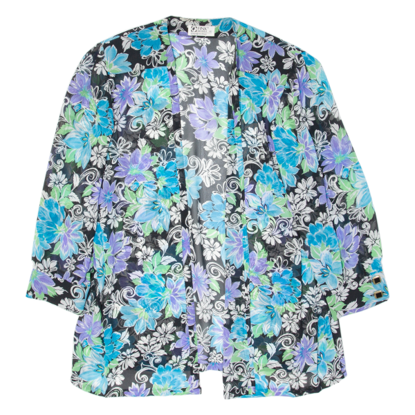 FINK Sheer Womens Kimono Blouse Blue Long Sleeve 90s Floral UK 14 Online