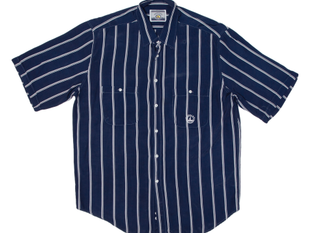 NAVIGARE Mens Shirt Blue Viscose Striped L Online Sale