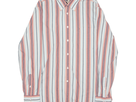 TOMMY HILFIGER Mens Shirt Red Striped Long Sleeve L Hot on Sale