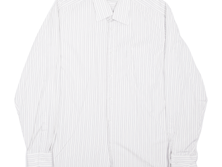 BOSS Mens Shirt White Striped Long Sleeve L on Sale