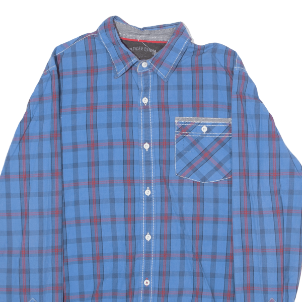 TOMMY HILFIGER Mens Shirt Blue Plaid Long Sleeve L on Sale