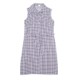 Belted Womens Shirt Dress Blue Check Sleeveless Knee Length M Hot on Sale