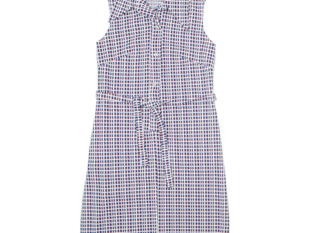 Belted Womens Shirt Dress Blue Check Sleeveless Knee Length M Hot on Sale