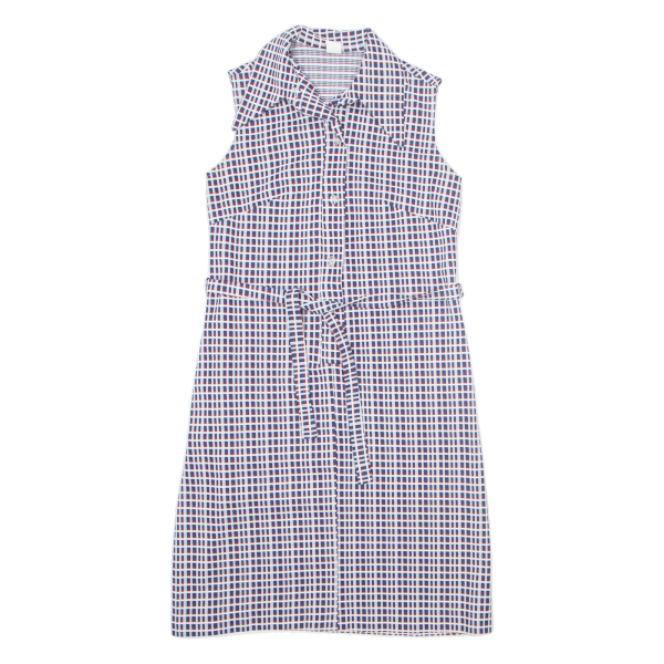 Belted Womens Shirt Dress Blue Check Sleeveless Knee Length M Hot on Sale