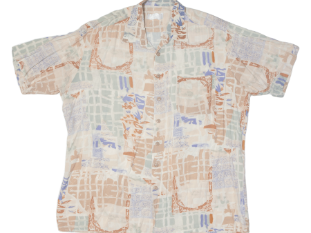 C&A Mens Shirt Beige Viscose Crazy Pattern XL Hot on Sale