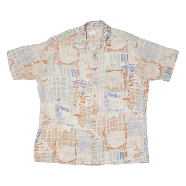 C&A Mens Shirt Beige Viscose Crazy Pattern XL Hot on Sale