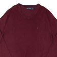 NAUTICA Mens Jumper Maroon V-Neck Tight Knit M For Discount