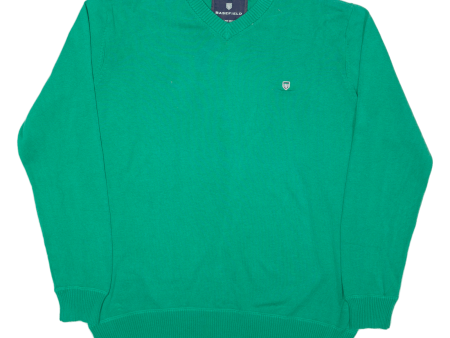 BASEFIELD Mens Jumper Green V-Neck Tight Knit L Hot on Sale