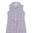 Belted Womens Shirt Dress Blue Check Sleeveless Knee Length M Hot on Sale