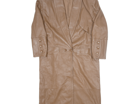 PELZHAUS ELKE Womens Trench Coat Brown Leather 90s L For Sale