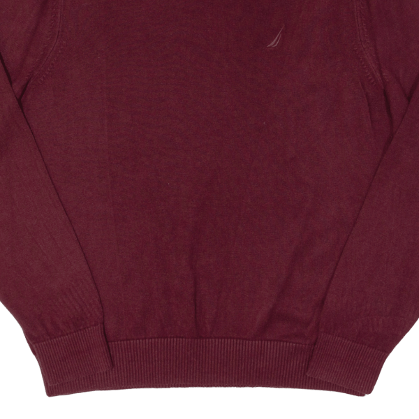 NAUTICA Mens Jumper Maroon V-Neck Tight Knit M For Discount