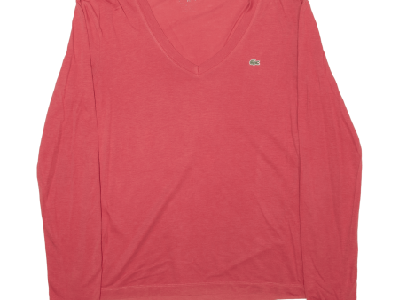 LACOSTE Womens T-Shirt Red Long Sleeve V-Neck M Online now