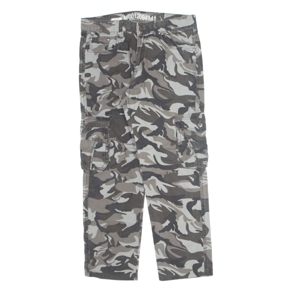 Camo Cargo Mens Trousers Grey Regular Straight W32 L27 Fashion