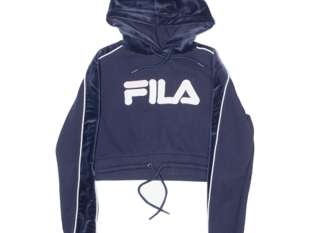 FILA Velour Hood Cropped Womens Blue Hoodie XXS Supply