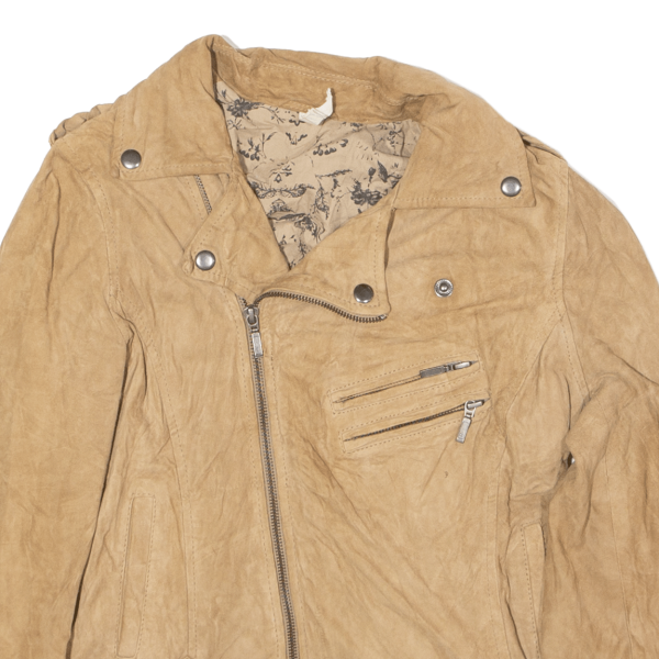 LEON & HARPER Womens Biker Jacket Beige Leather Suede XS on Sale