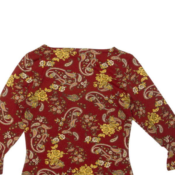 BEST LOOK PARIS Stretch Womens Printed Top Maroon Long Sleeve Paisley M For Cheap