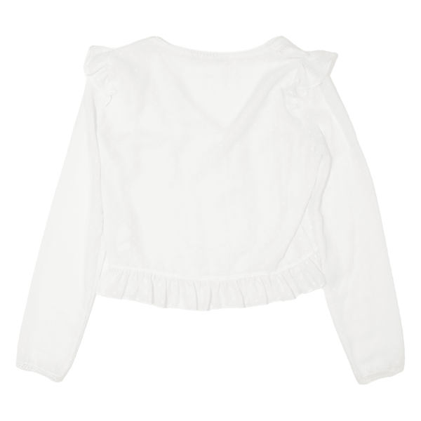 ZARA Sheer Womens Blouse White V-Neck Long Sleeve S Hot on Sale