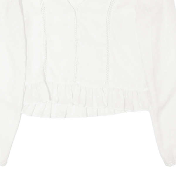 ZARA Sheer Womens Blouse White V-Neck Long Sleeve S Hot on Sale