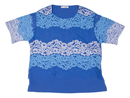 CARLA FERRONI Lined Lace Womens Blouse Blue Floral XL Online Hot Sale