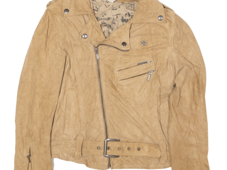 LEON & HARPER Womens Biker Jacket Beige Leather Suede XS on Sale