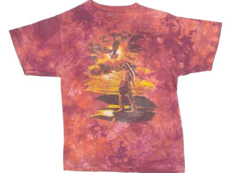 THE MOUNTAIN Native American Landscape Boys Tie Dye T-Shirt Red Crew Neck M Online Sale