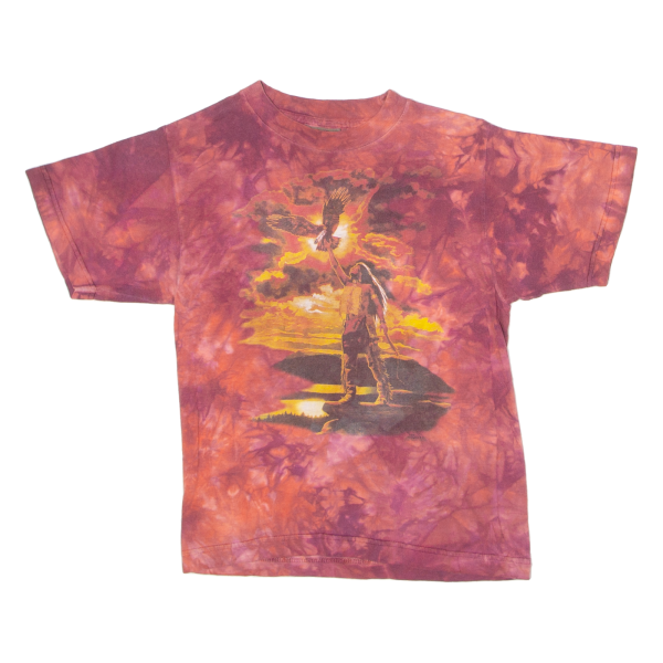 THE MOUNTAIN Native American Landscape Boys Tie Dye T-Shirt Red Crew Neck M Online Sale