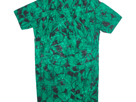 ELENA MIRO Oversized Womens Shift Dress Green Viscose 90s Floral Long L Supply