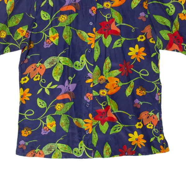 CITY LIFE Womens Shirt Blue Collared 90s Silk Floral S For Sale