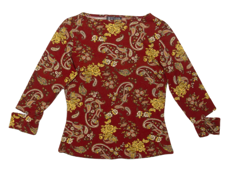 BEST LOOK PARIS Stretch Womens Printed Top Maroon Long Sleeve Paisley M For Cheap