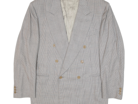 CANALI Double Breasted Mens Blazer Jacket Grey Wool Check XL Discount