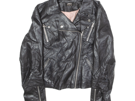 ONLY Womens Biker Jacket Black Leather Faux Leather S Sale