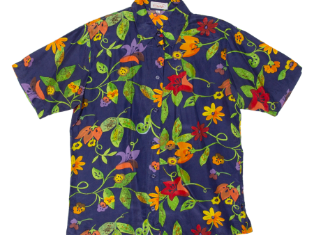 CITY LIFE Womens Shirt Blue Collared 90s Silk Floral S For Sale