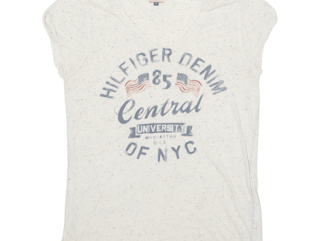 TOMMY HILFIGER Womens T-Shirt White USA V-Neck XS Online now