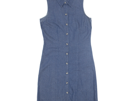 BASIC EDITIONS Womens Tea Dress Blue Denim 90s Sleeveless Midi M Online Sale