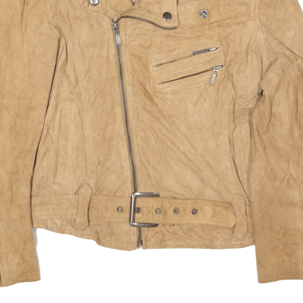 LEON & HARPER Womens Biker Jacket Beige Leather Suede XS on Sale