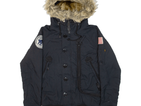 ALPHA INDUSTRIES Insulated Mens Coat Blue USA Hooded S For Discount