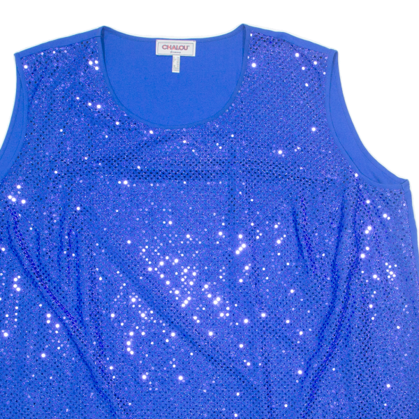 CHALOU Sequins Womens Vest Blue Sleeveless 90s UK 30 Cheap