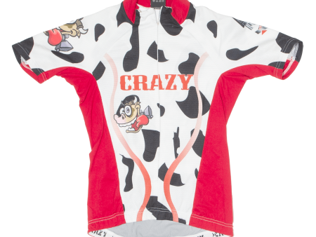 CRAZY IDEA Cow Print Cycling Womens Jersey White 1 2 Zip S Online now