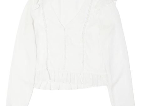 ZARA Sheer Womens Blouse White V-Neck Long Sleeve S Hot on Sale