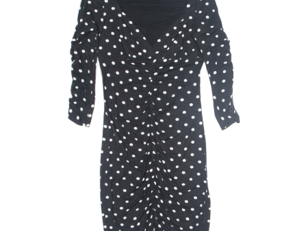 GUESS Ruched Womens Bodycon Dress Black Polka Dot Knee Length S Online