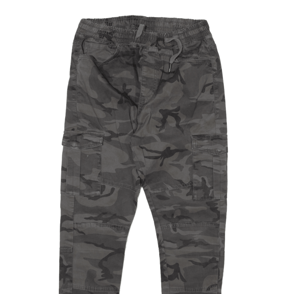 FSBN Camo Cargo Jogger Style Mens Trousers Grey Regular Tapered W28 L29 Sale