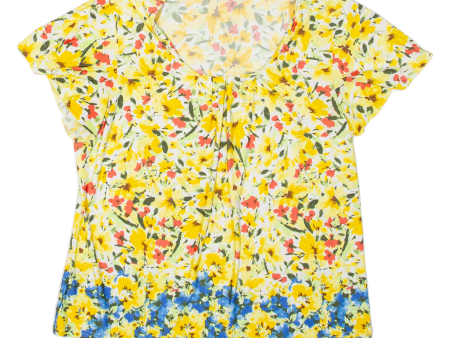 COUTURE LINE Stretch Womens Printed Top Yellow Floral M Online now